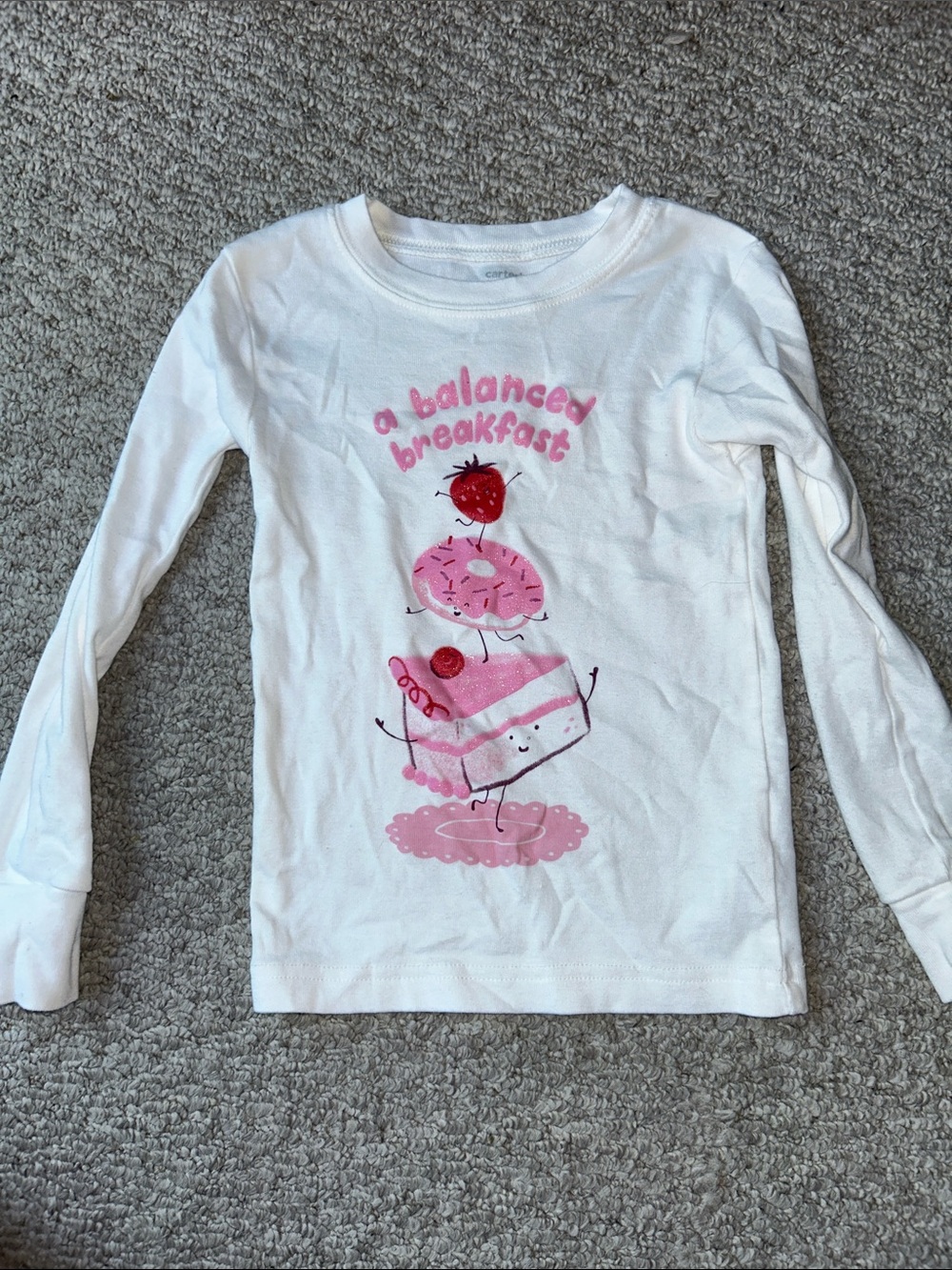 White Kids Long-Sleeve Shirt with Pink Breakfast Graphic